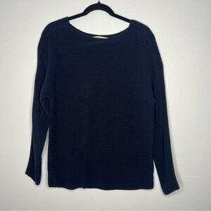 LOFT Ribbed Cotton Navy Blue Boatneck Sweater Women's size M